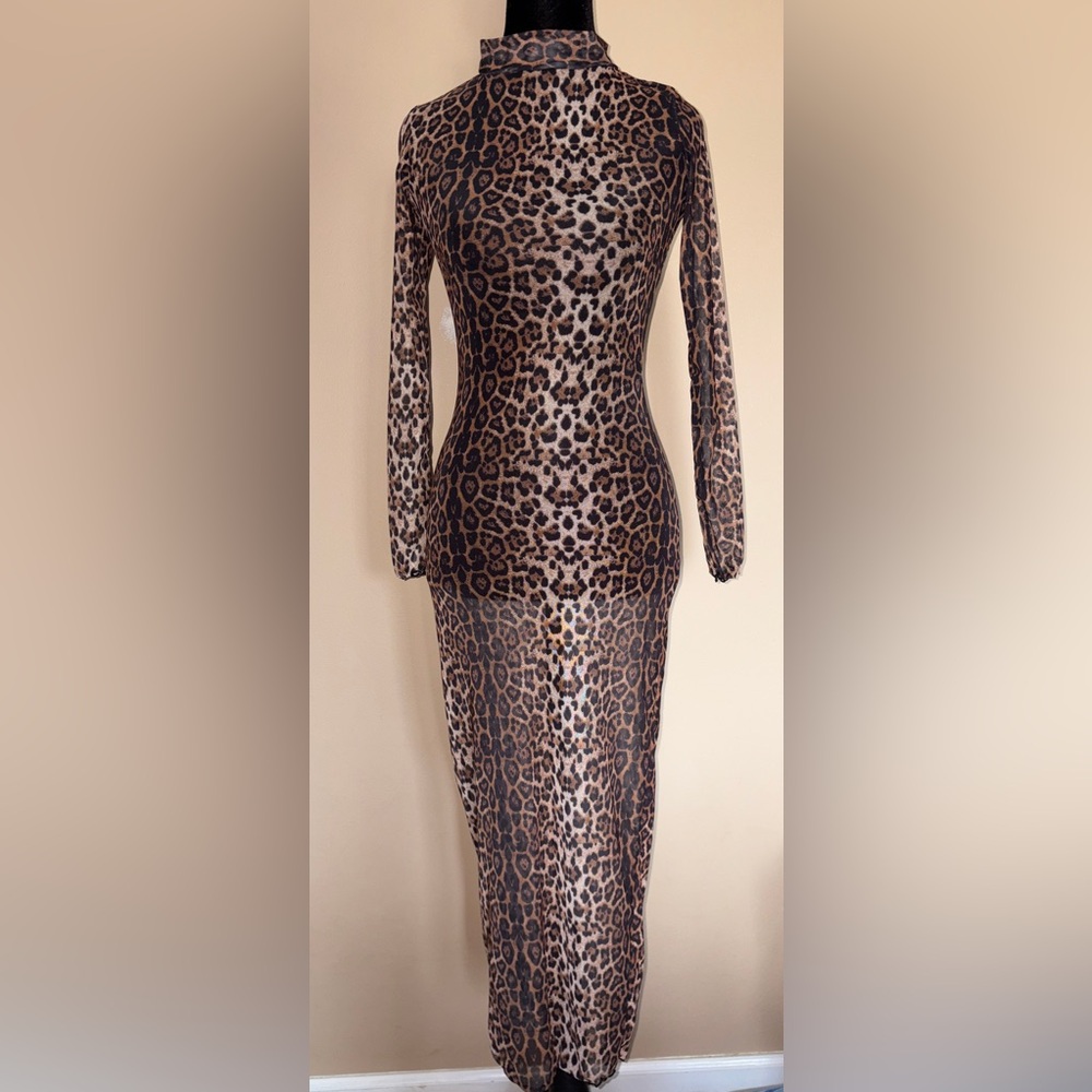 Leopard Print Swim Cover up - Mock Neck Long Sleeve